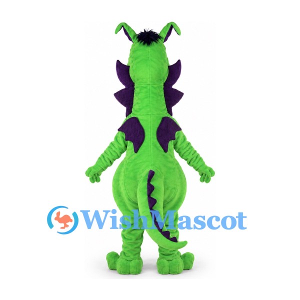 Dragon Mascot Costume in Lime Green with Purple Spines and Belly Spots