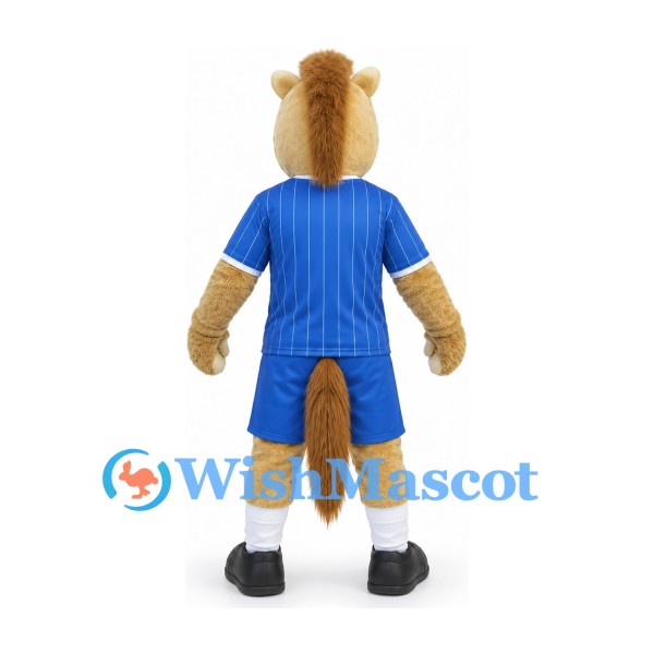 Horse Mascot Costume in Tan with Blue Pinstriped Sports Uniform
