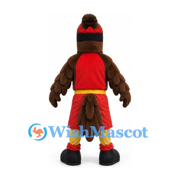 Eagle Mascot Costume in Brown with Red Sports Uniform and Headband