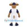 Deer Mascot Costume in Tan with White Baseball Uniform and Navy Cap