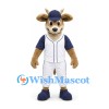 Deer Mascot Costume in Tan with White Baseball Uniform and Navy Cap