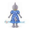 Shark Mascot Costume in Gray with Blue Floral Dress and Yellow Necklace