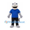 Shark Mascot Costume in Gray with Blue Shirt and Black Trousers