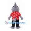 Shark Mascot Costume in Gray with Glasses and Red Tropical Shirt