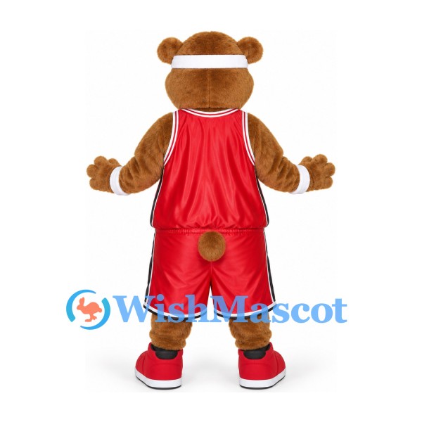 Chipmunk Mascot Costume in Brown with Red Basketball Uniform and White Headband