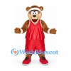 Chipmunk Mascot Costume in Brown with Red Basketball Uniform and White Headband