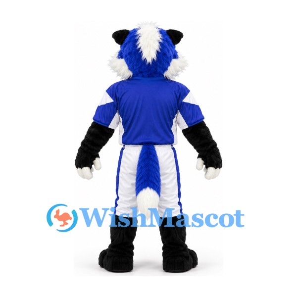 Wolf Mascot Costume in Blue Black and White with Blue Football Jersey