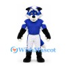 Wolf Mascot Costume in Blue Black and White with Blue Football Jersey