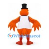 Bird Mascot Costume in Orange with Black Top Hat and White Shirt