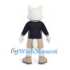 Wolf Mascot Costume in White with Navy Sweater and Beige Shorts