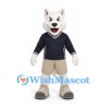 Wolf Mascot Costume in White with Navy Sweater and Beige Shorts