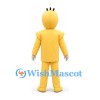 Smiley Character Mascot Costume in Yellow with Square Shoulders and Short Black Hair
