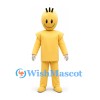 Smiley Character Mascot Costume in Yellow with Square Shoulders and Short Black Hair