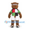 Bear Mascot Costume in Brown with Red Green and Black Sports Shirt