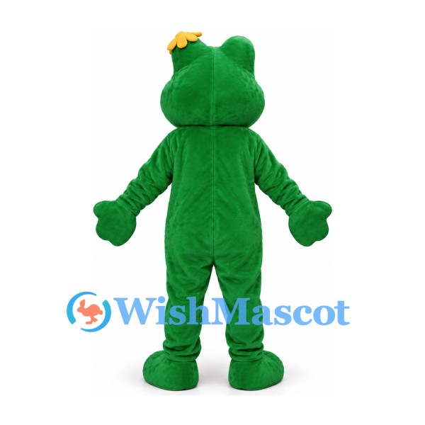 Frog Mascot Costume in Green with Gold Crown and Yellow Belly