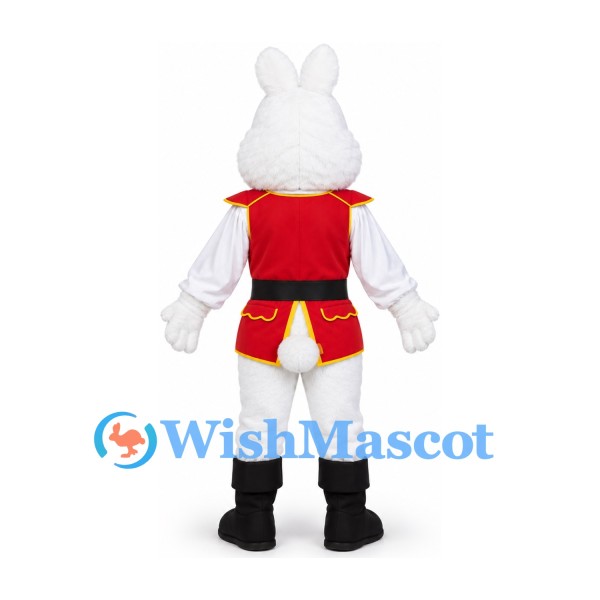 Polar Bear Mascot Costume in Red and Gold Pirate Vest with White Shirt