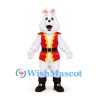 Polar Bear Mascot Costume in Red and Gold Pirate Vest with White Shirt