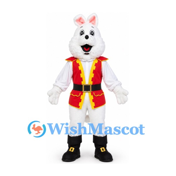 Polar Bear Mascot Costume in Red and Gold Pirate Vest with White Shirt