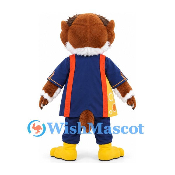 Eagle Mascot Costume in Brown with Navy Jersey and Orange Side Stripes