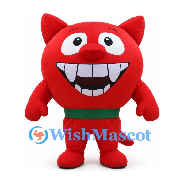 Monster Mascot Costume in Red with Pointed Ears and Large Grinning Teeth