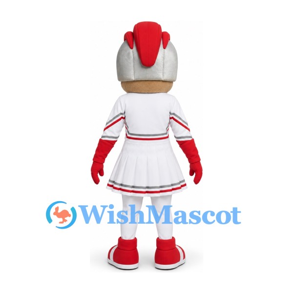 Knight Mascot Costume in White and Red Armor with Closed Visor