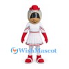 Knight Mascot Costume in White and Red Armor with Closed Visor