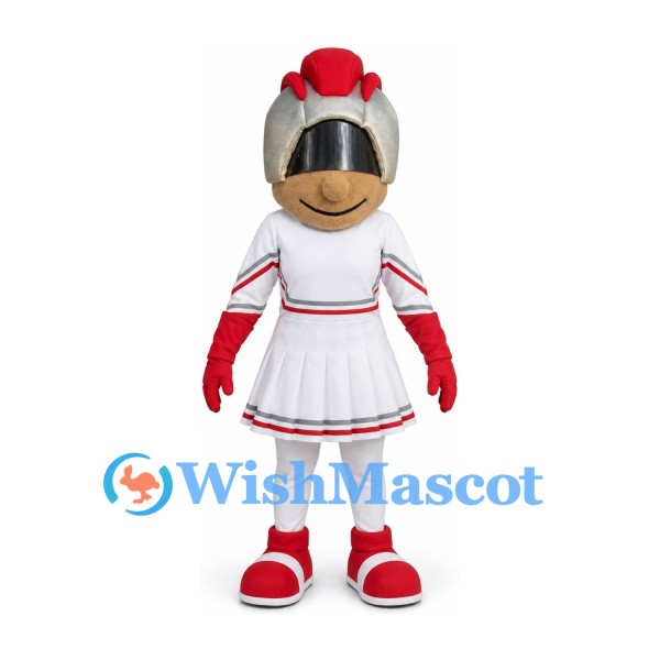 Knight Mascot Costume in White and Red Armor with Closed Visor