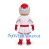 Knight Mascot Costume in White and Red Armor with Black Mustache