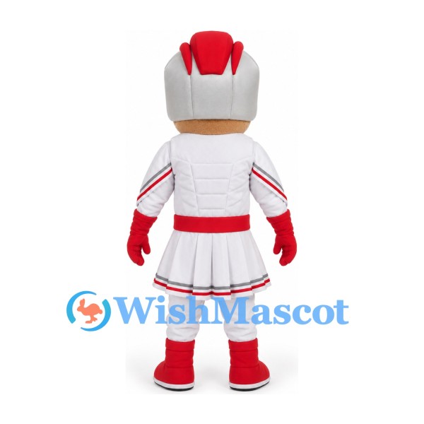 Knight Mascot Costume in White and Red Armor with Black Mustache