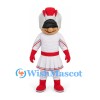 Knight Mascot Costume in White and Red Armor with Black Mustache