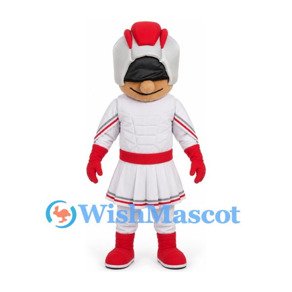 Knight Mascot Costume in White and Red Armor with Black Mustache