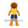 Lion Mascot Costume in Gold with Yellow Shirt and Blue Sports Shorts