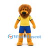 Lion Mascot Costume in Gold with Yellow Shirt and Blue Sports Shorts