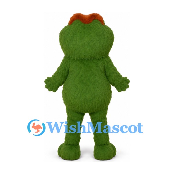 Monster Mascot Costume in Green with Large Tooth Smile and Brown Hair