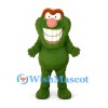 Monster Mascot Costume in Green with Large Tooth Smile and Brown Hair