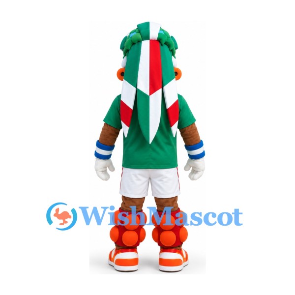 Parrot Mascot Costume in Green with White Shorts and Multicolor Feather Details
