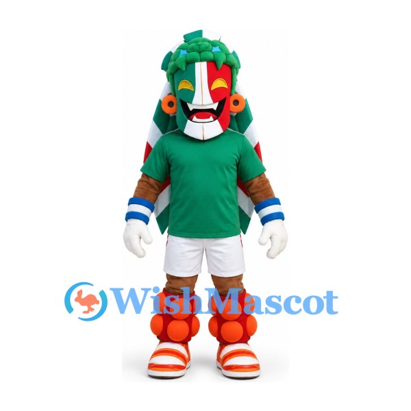 Parrot Mascot Costume in Green with White Shorts and Multicolor Feather Details