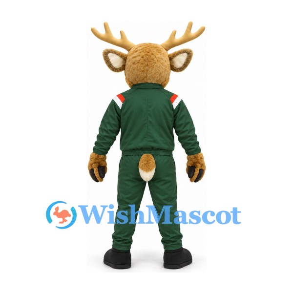 Deer Mascot Costume in Brown with Dark Green Tracksuit
