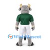 Bull Mascot Costume in Gray with Green Football Jersey and White Trousers