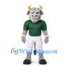 Bull Mascot Costume in Gray with Green Football Jersey and White Trousers