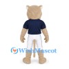 Cougar Mascot Costume in Cream with Navy Shirt and White Shorts