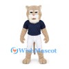 Cougar Mascot Costume in Cream with Navy Shirt and White Shorts