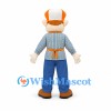 Farmer Mascot Costume with Orange Apron Plaid Shirt and Blue Trousers