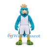 Bird Mascot Costume in Teal with White Basketball Uniform and Green Feet