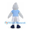 Bird Mascot Costume in Gray with Light Blue Shirt and White Sports Shorts