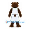 Bear Mascot Costume in Brown with White Basketball Uniform and Green Trim