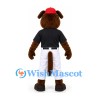 Dog Mascot Costume in Brown with Black Baseball Shirt White Trousers and Red Cap