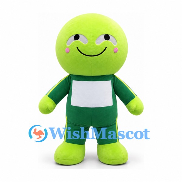 Frog Character Mascot Costume in Lime and Dark Green with Square Chest Panel