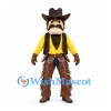 Cowboy Mascot Costume with Mustache Yellow Shirt and Brown Fringed Chaps