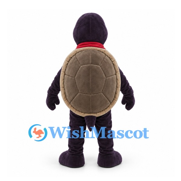 Turtle Mascot Costume in Dark Purple with Brown Shell and Red Scarf